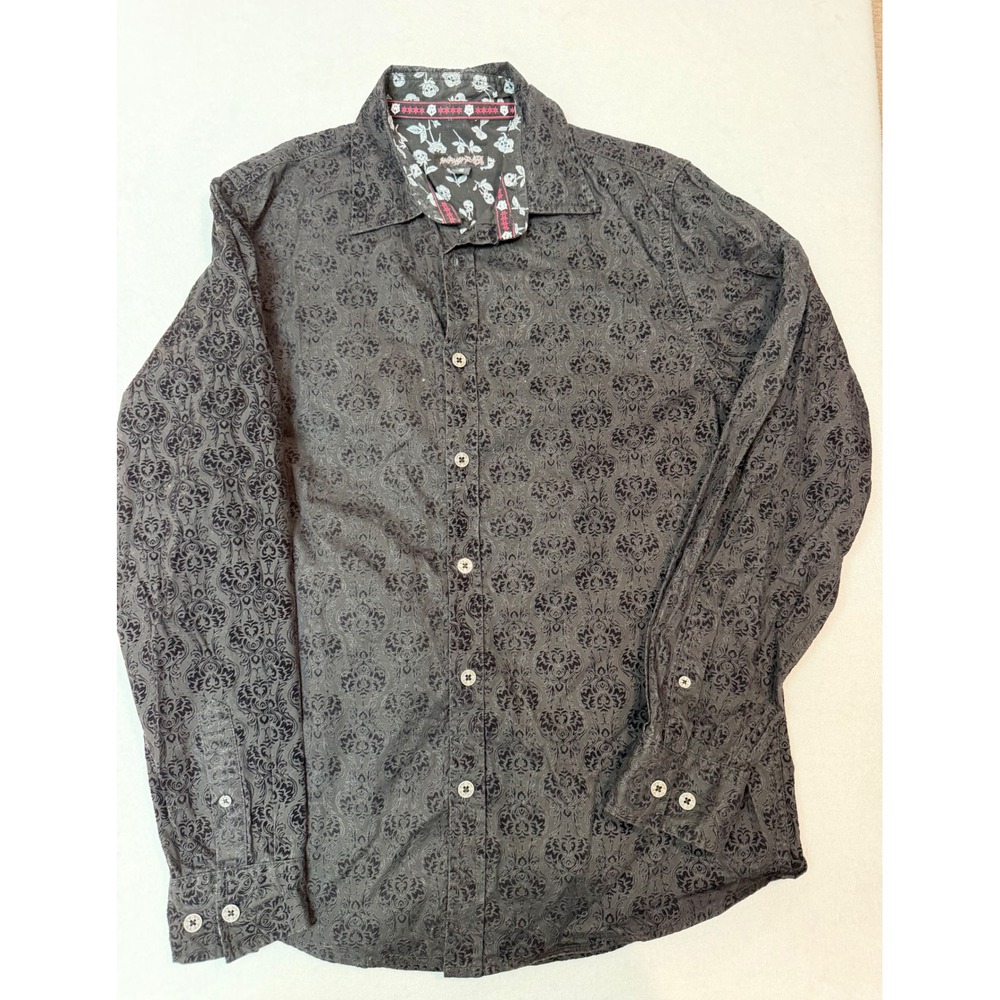 Wornstar Clothing Mens Black Flocked Damask Skull Button Down Shirt WSBM22 S